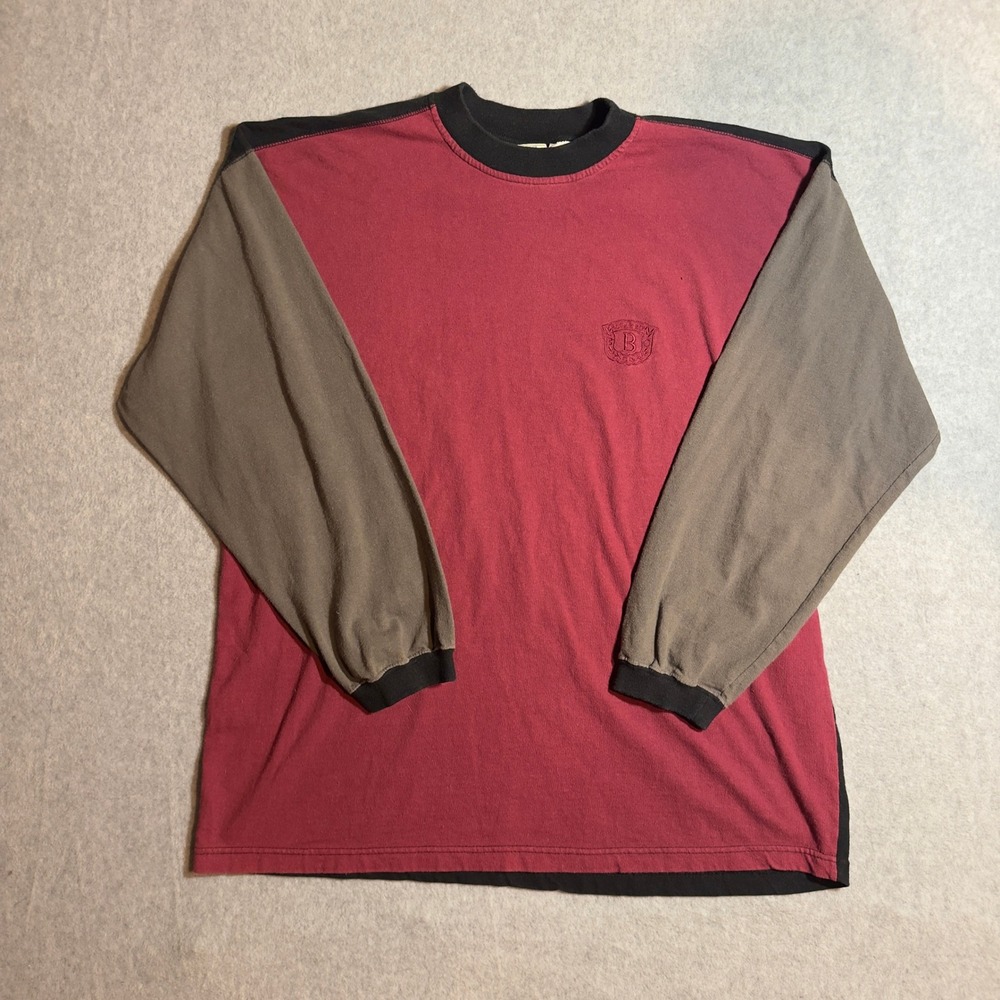 Vintage Bugle Boy Long Sleeve Shirt Colorblock Mens XL Burgundy Gray Black 90s